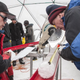 Researchers with an ice core drilled from the Guliya Ice Cap.